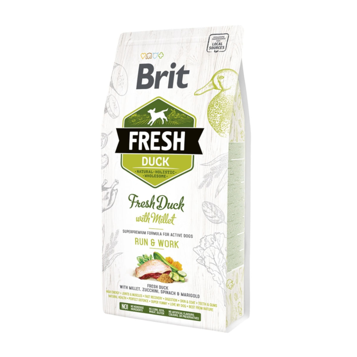 BRIT Fresh Run & Work Adult S-XL, Rață cu Mei, hrană uscată conținut redus cereale câini, activitate intensă, 2.5kg - 1 | YEO