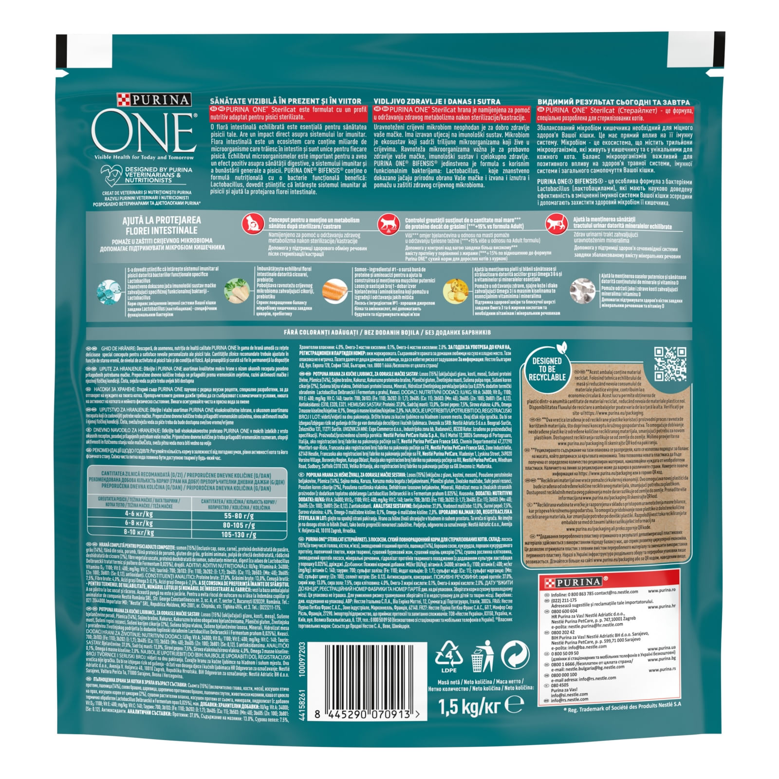 PURINA One Sterilcat, Somon cu Grâu, hrană uscată pisici sterilizate, 1.5kg