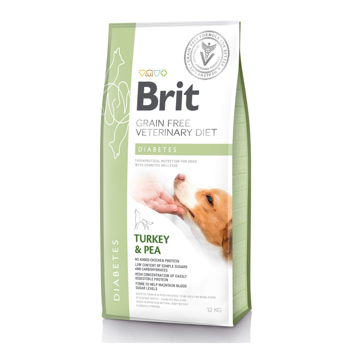 BRIT GF Veterinary Diet Diabetes, Curcan cu Mazăre, dietă veterinară câini, hrană uscată fără cereale, afecțiuni metabolice (diabet), 12kg - 1 | YEO