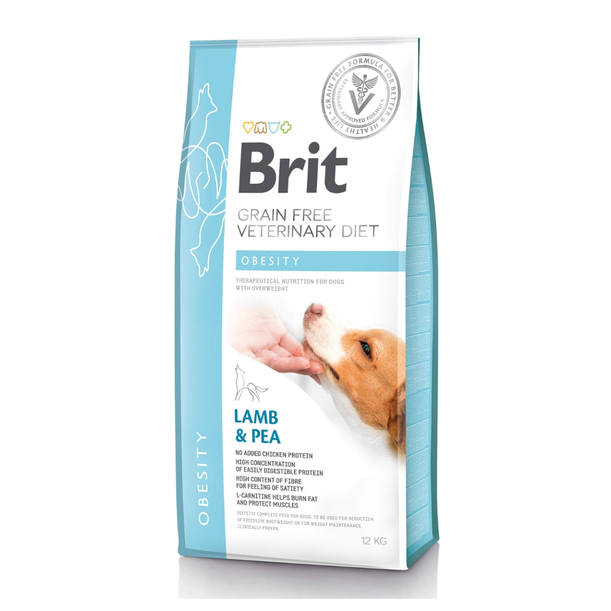 BRIT GF Veterinary Diet Obesity, Miel cu Mazăre, dietă veterinară câini, hrană uscată fără cereale, afecțiuni metabolice (obezitate), 12kg