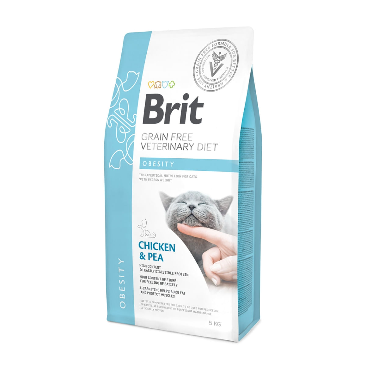 BRIT GF Veterinary Diet Obesity, Pui cu Mazăre, dietă veterinară pisici, hrană uscată fără cereale, afecțiuni metabolice (obezitate), 5kg - 1 | YEO