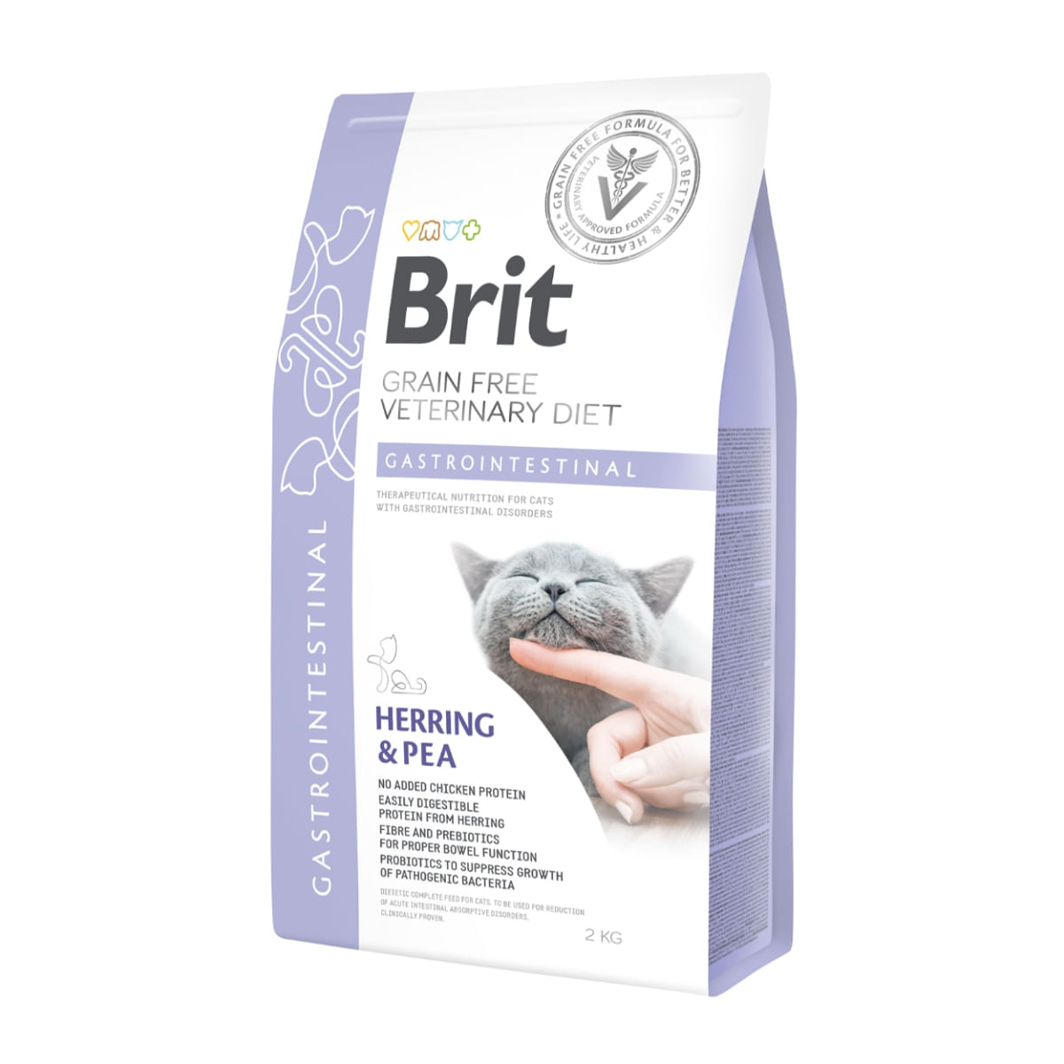 BRIT GF Veterinary Diet Gastrointestinal, Hering cu Mazăre, dietă veterinară pisici, hrană uscată fără cereale, afecțiuni digestive, 2kg - 1 | YEO