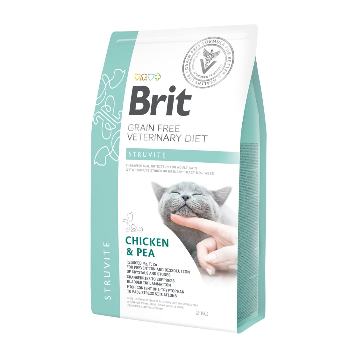 BRIT GF Veterinary Diet Struvite, Pui cu Mazăre, dietă veterinară pisici, hrană uscată fără cereale, afecțiuni urinare (struviți), 2kg