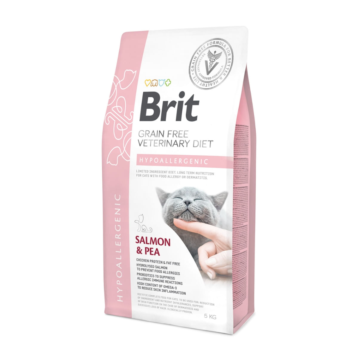 BRIT GF Veterinary Diet Hypoallergenic, Somon cu Mazăre, dietă veterinară pisici, hrană uscată fără cereale, afecțiuni digestive și dermatologice, 5kg - 1 | YEO