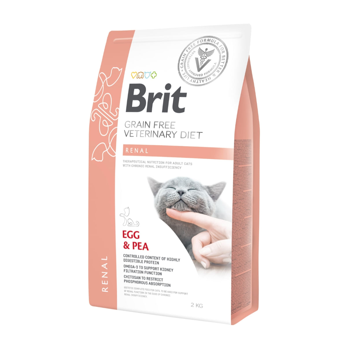 BRIT GF Veterinary Diet Renal, Ou și Mazăre, dietă veterinară pisici, hrană uscată fără cereale, afecțiuni renale, 2kg