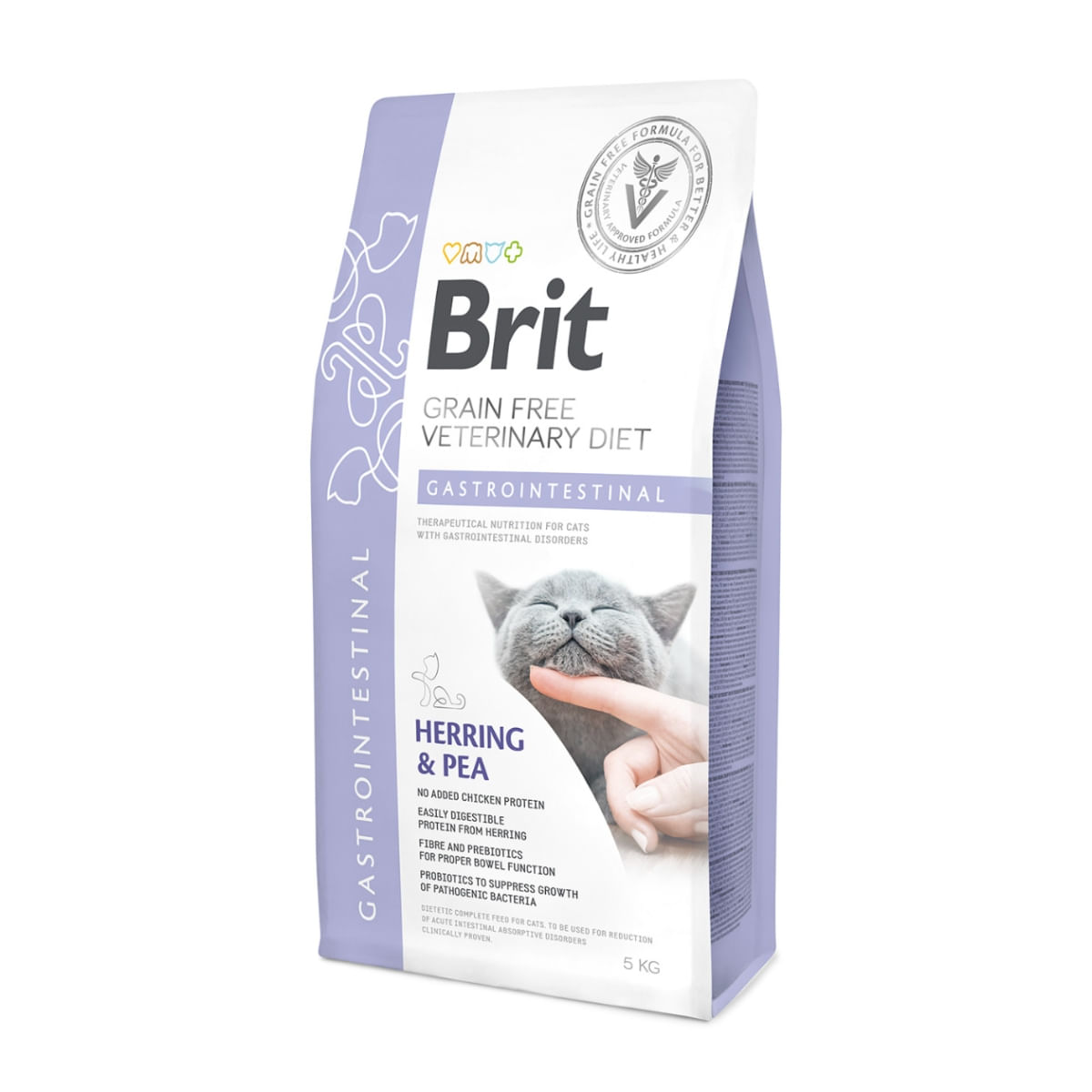 BRIT GF Veterinary Diet Gastrointestinal, Hering cu Mazăre, dietă veterinară pisici, hrană uscată fără cereale, afecțiuni digestive, 5kg - 1 | YEO