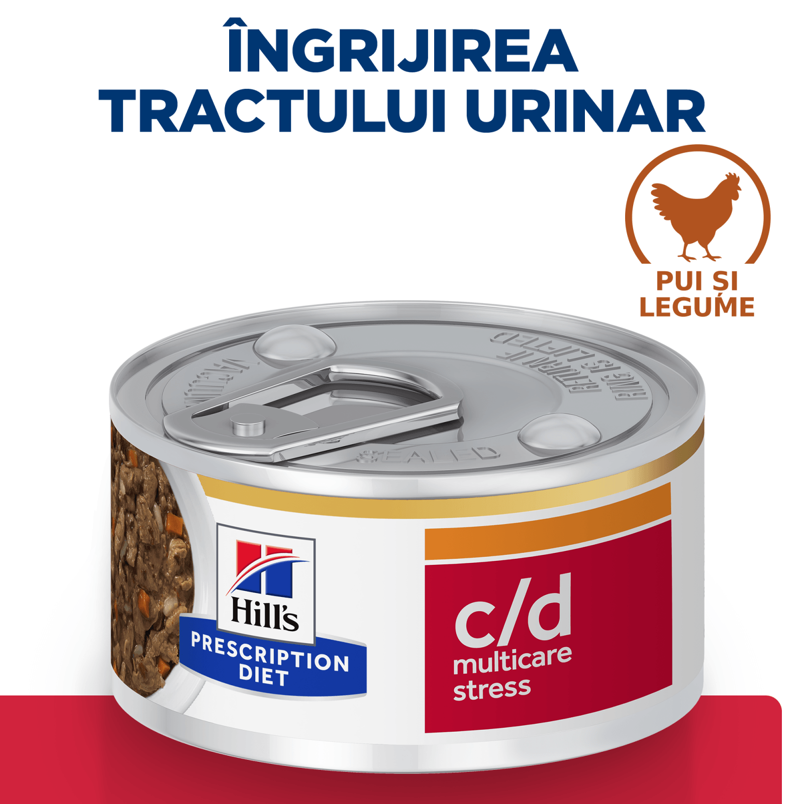 HILL&#039;S Prescription Diet c/d Multicare Stress, Pui cu Legume, dietă veterinară pisici, conservă hrană umedă, sistem urinar, (în sos), 82g