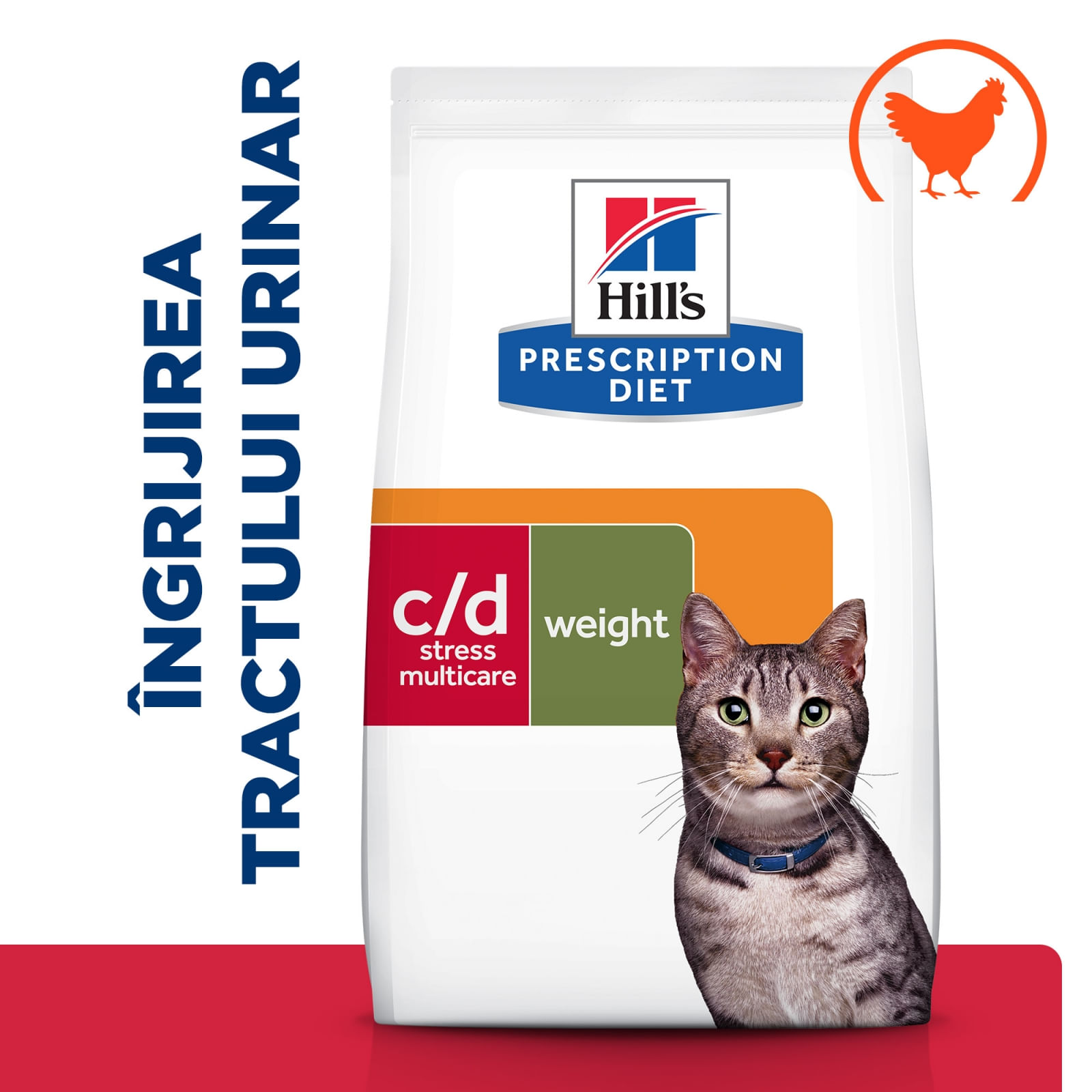 HILL&#039;S Prescription Diet c/d Stress + Metabolic, Pui, dietă veterinară pisici, hrană uscată, sistem urinar, sistem nervos, metabolism, 1.5kg