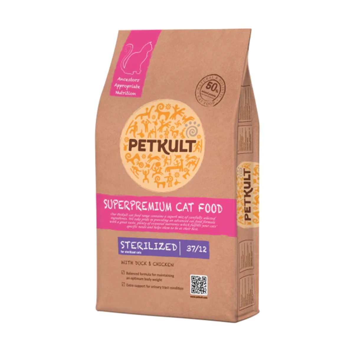 PETKULT Superpremium Sterilized 37/12, Rață și Pui, hrană uscată pisici, 2kg