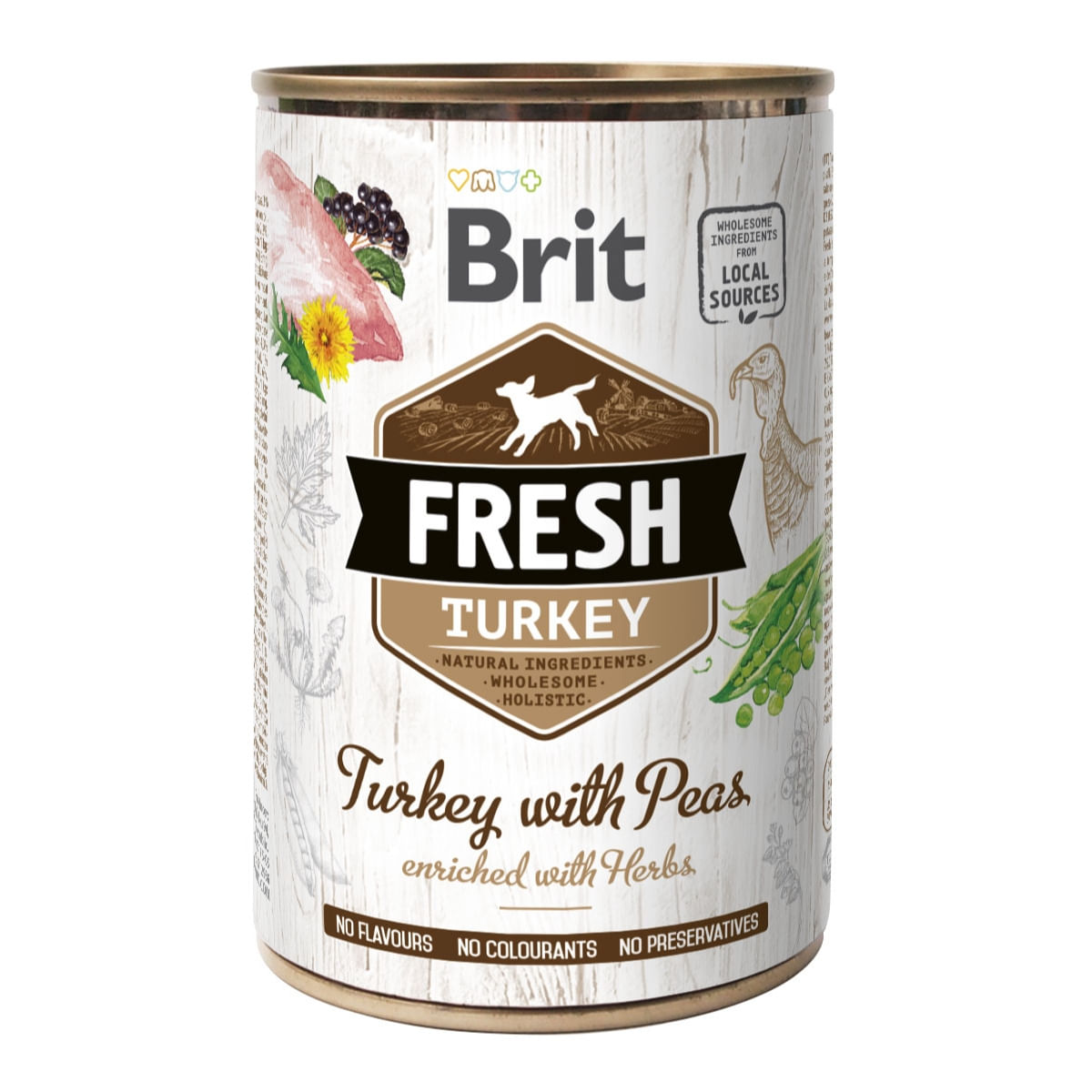 BRIT Fresh, Curcan cu Mazăre, conservă hrană umedă conținut redus cereale câini, (în aspic), 400g - 1 | YEO