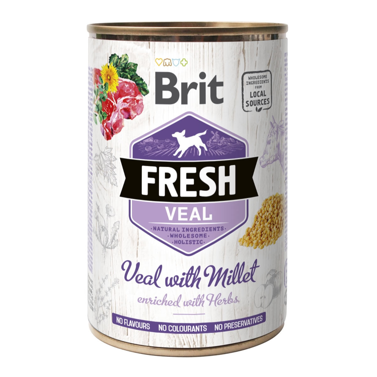 BRIT Fresh, Vițel cu Mei, conservă hrană umedă fără cereale câini, (în aspic), 400g - 1 | YEO