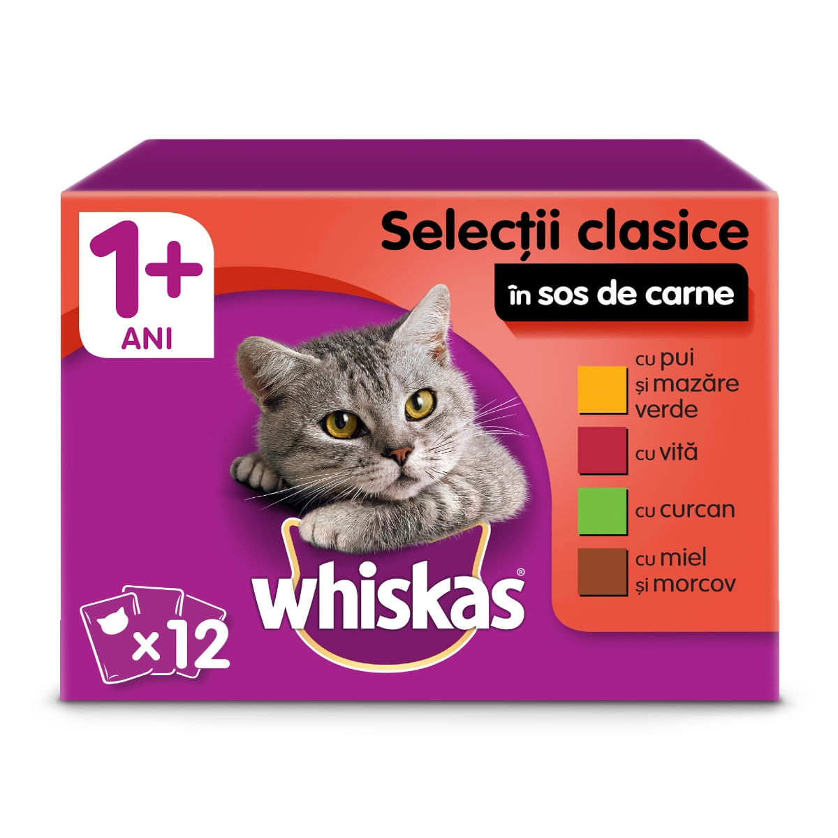 WHISKAS Selecții Clasice, 4 arome, pachet mixt, hrană umedă pisici, (în sos) WHISKAS Selecții Clasice, 4 arome, pachet mixt, plic hrană umedă pisici, (în sos), 100g x 12 - 1 | YEO