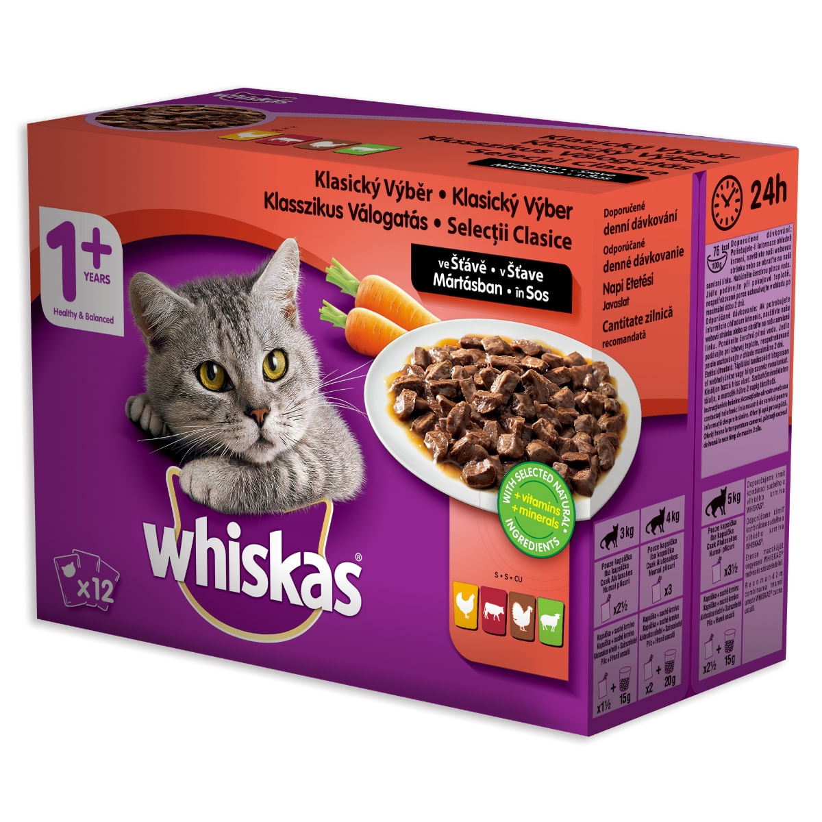 WHISKAS Selecții Clasice, 4 arome, pachet mixt, hrană umedă pisici, (în sos) WHISKAS Selecții Clasice, 4 arome, pachet mixt, plic hrană umedă pisici, (în sos), 100g x 12
