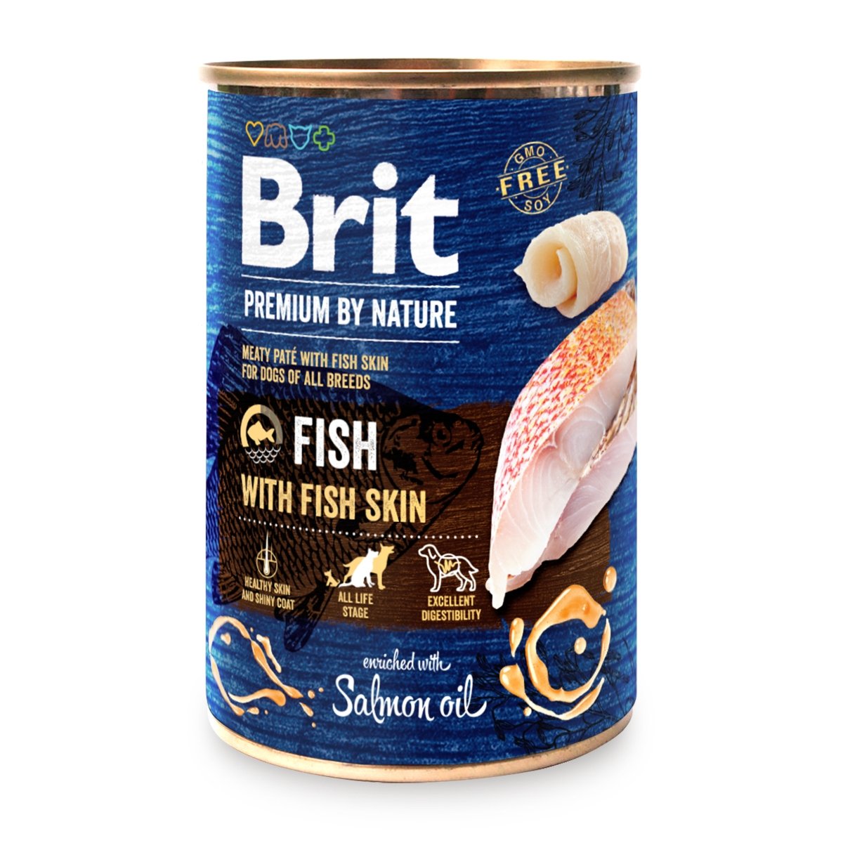 BRIT Premium By Nature, Pește și Piele, conservă hrană umedă fără cereale câini, (pate), 400g - 1 | YEO