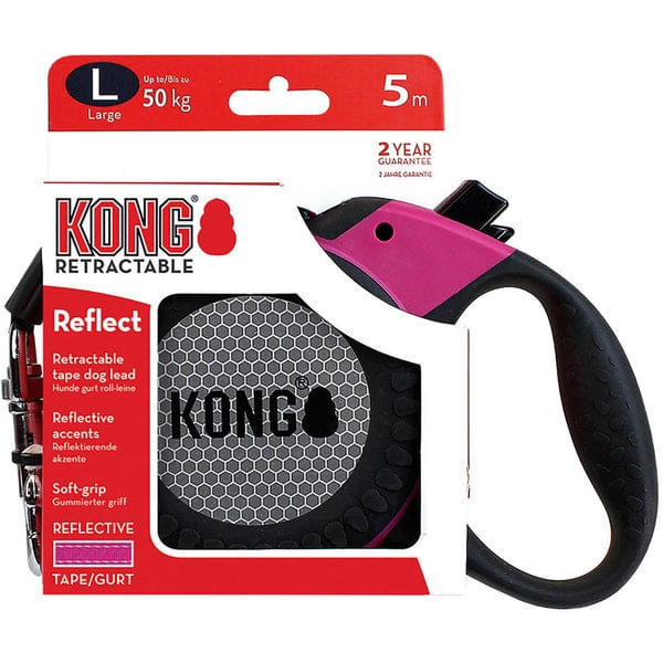 Lesa Retractabila Kong Reflect L, 5m-50 Kg, Fucsia