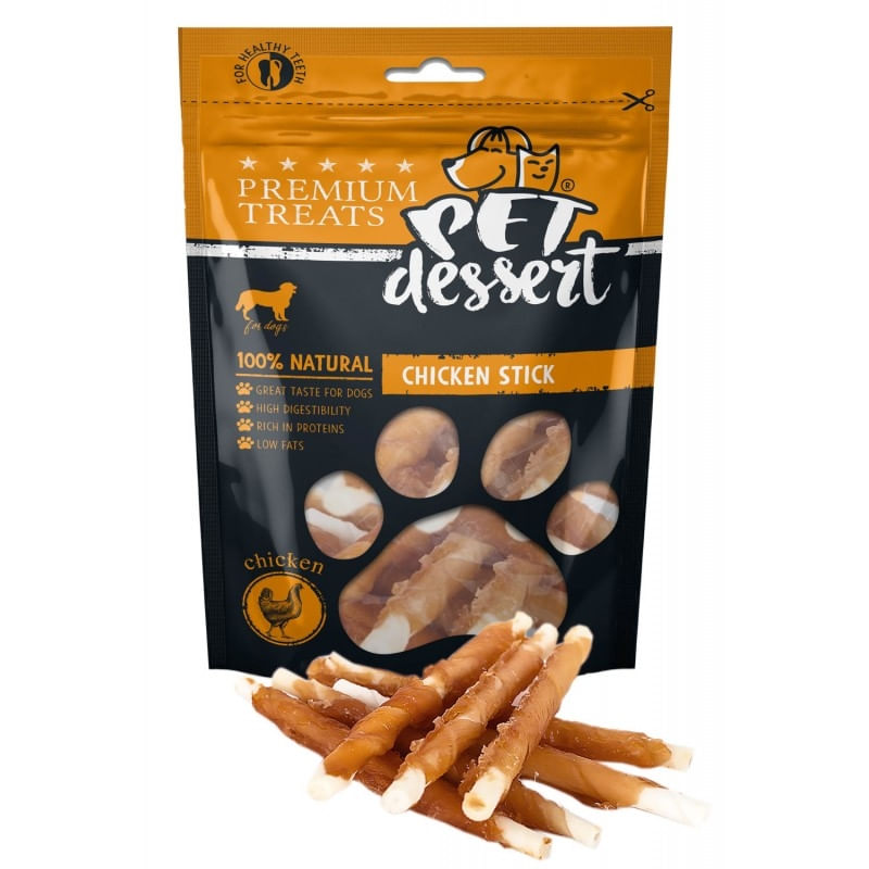 PET\'S DESSERT Stick, XS-XL, Pui, punguță recompense fără cereale câini, 80g