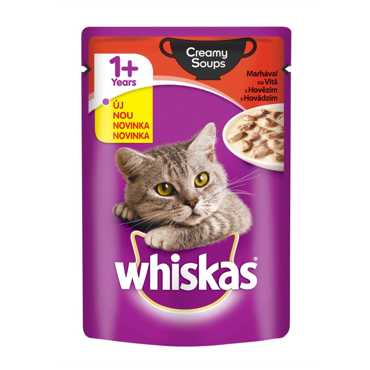 WHISKAS Creamy Soup, Vită, plic hrană umedă pisici, (în supă), 85g - 1 | YEO