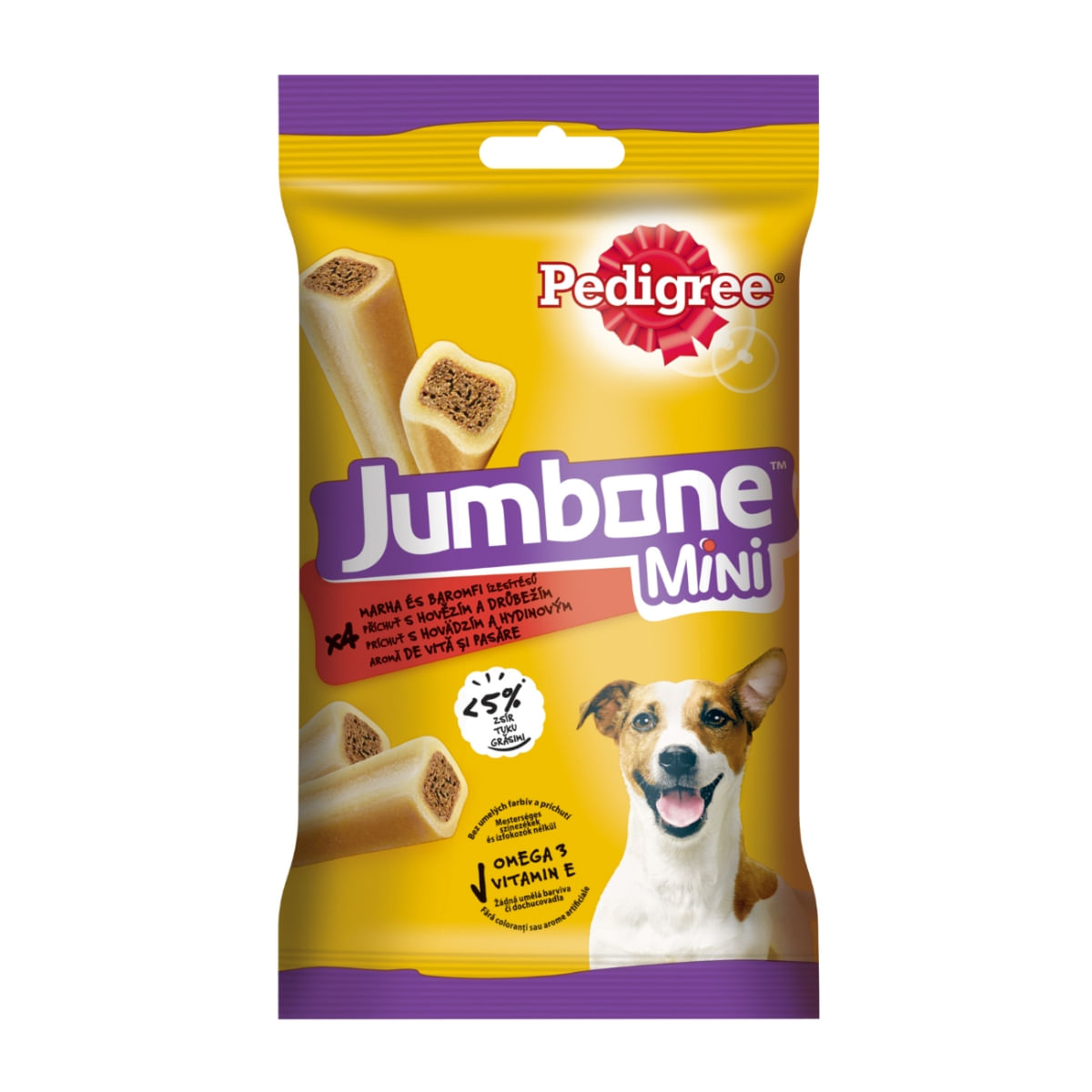 PEDIGREE Jumbone Mini, recompense câini, Vită și Pasăre, batoane, 4 buc, 160g - 1 | YEO