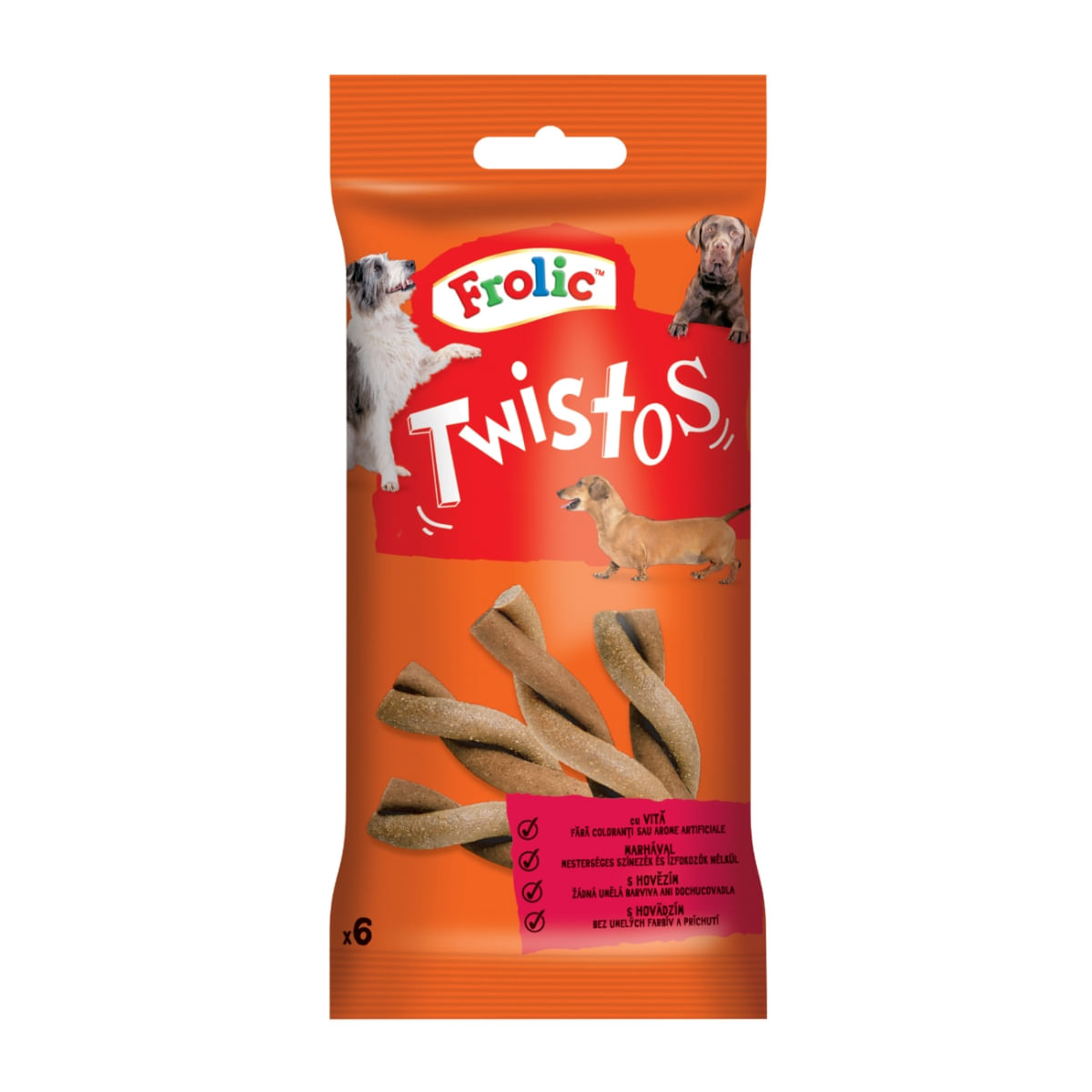 FROLIC Twistos, recompense câini, sticks, Vită, 6 buc, 105g