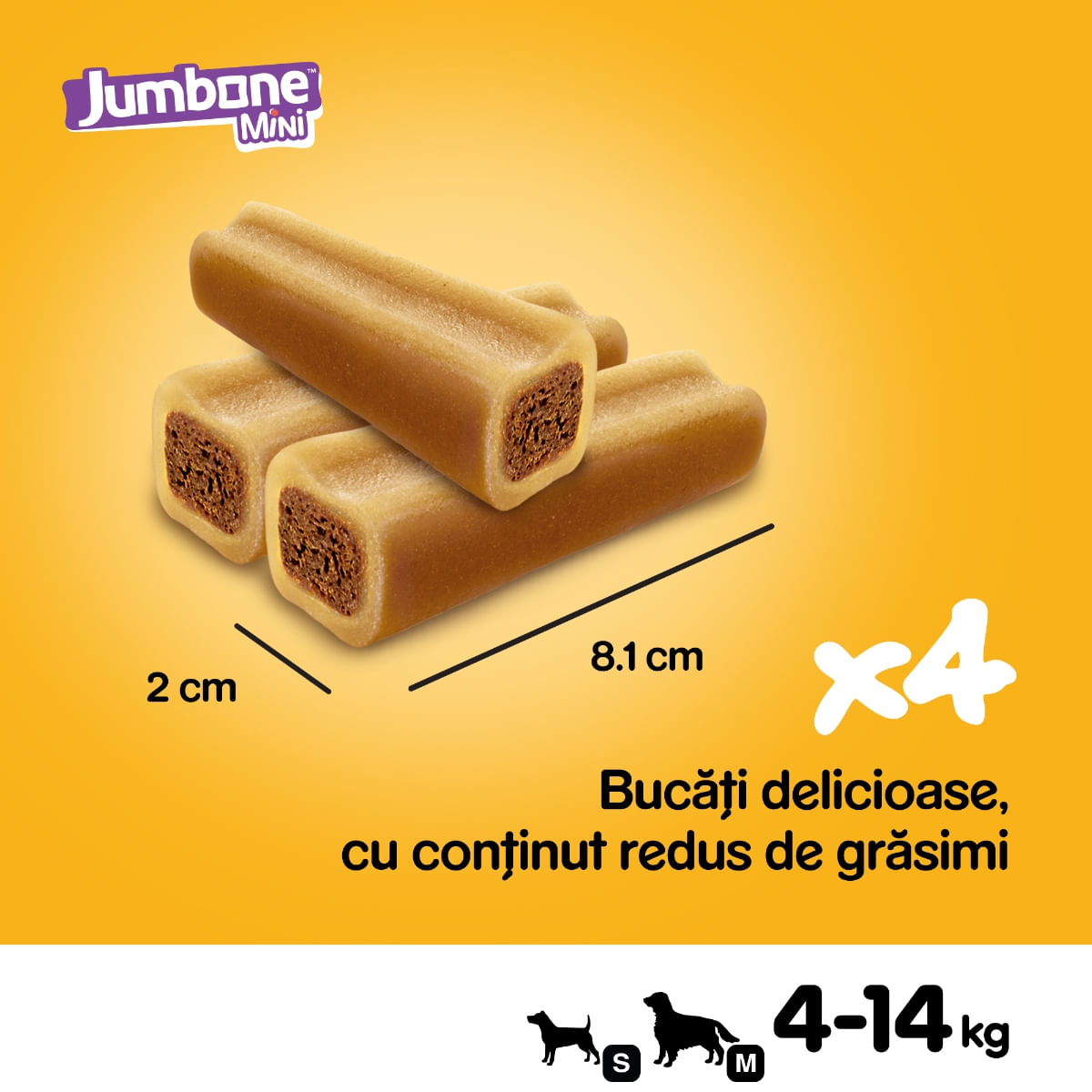 PEDIGREE Jumbone Mini, recompense câini, Vită și Pasăre, batoane, 4 buc, 160g - 2 | YEO