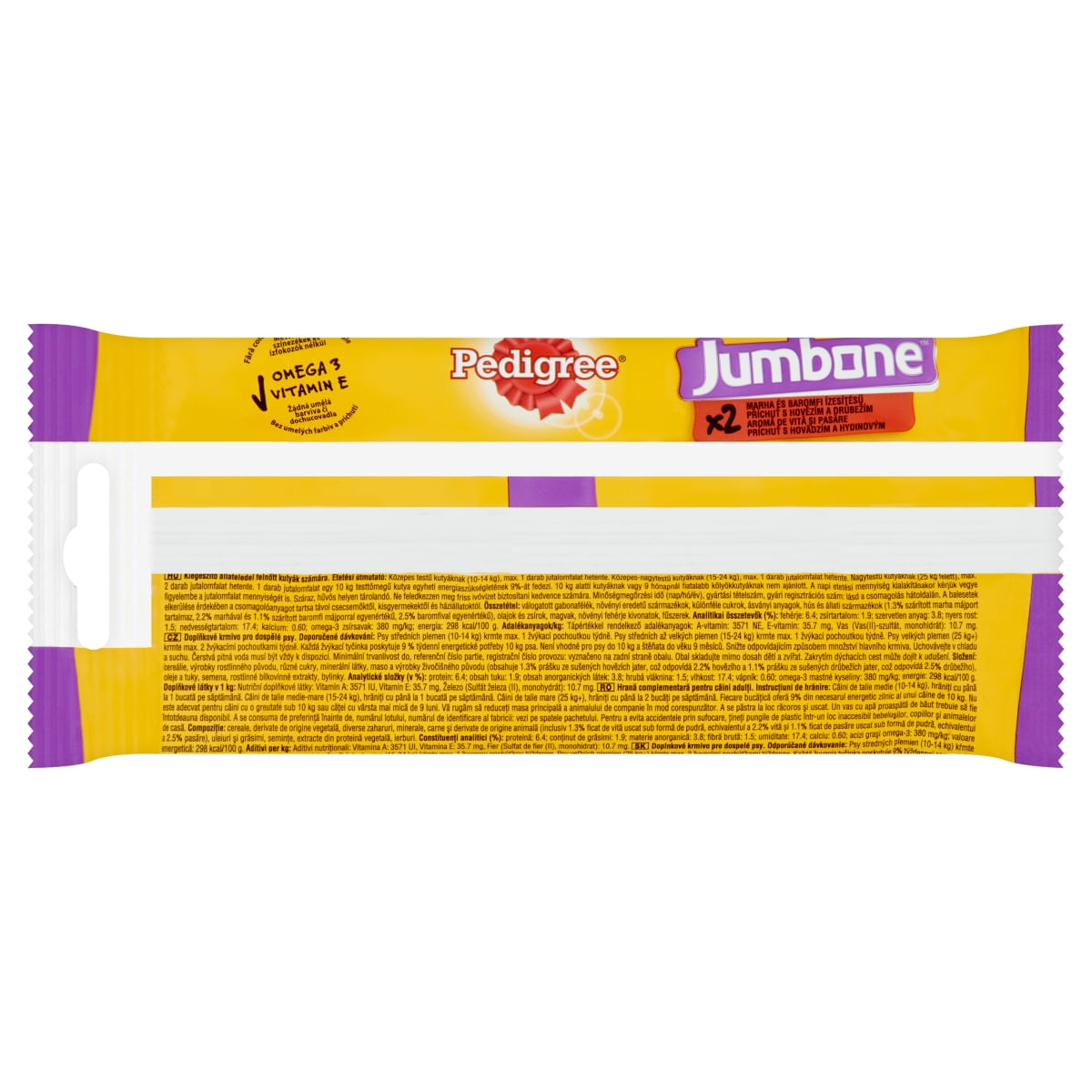 PEDIGREE Jumbone Medium, recompense câini, Vită și Pasăre, batoane, 2 buc, 180g