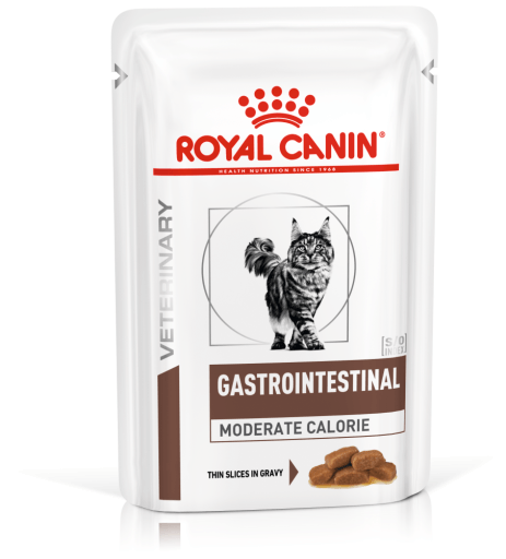 ROYAL CANIN Veterinary Diet Gastro Intenstinal Moderate Calorie, dietă veterinară, plic hrană umedă pisici, sistem digestiv, (în sos), bax,85g x 12buc