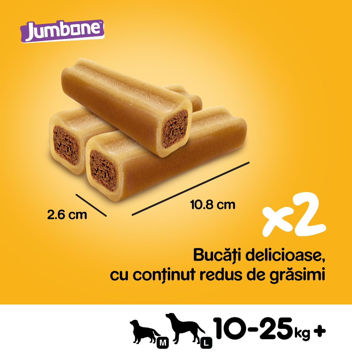 PEDIGREE Jumbone Medium, recompense câini, Vită și Pasăre, batoane, 2 buc, 180g