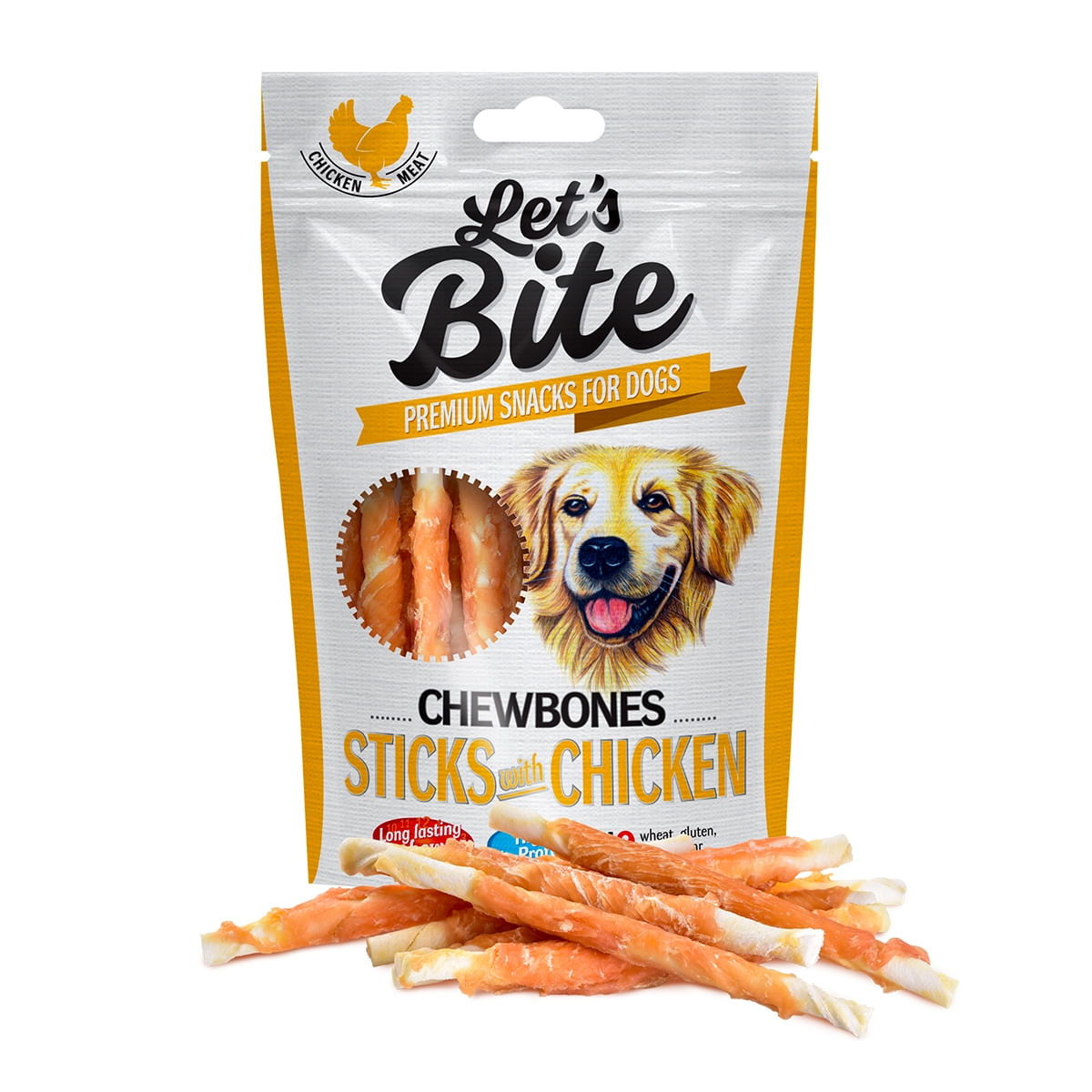 BRIT Let\'s Bite Chewbones Sticks with Chicken, Pui, recompense fără cereale câini, oase cu carne, 80g