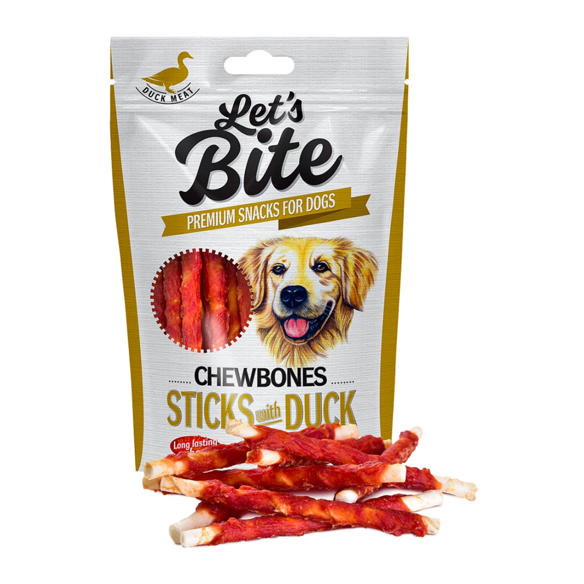 BRIT Let\'s Bite Chewbones Sticks with Duck, Rață, recompense fără cereale câini, oase cu carne, 300g