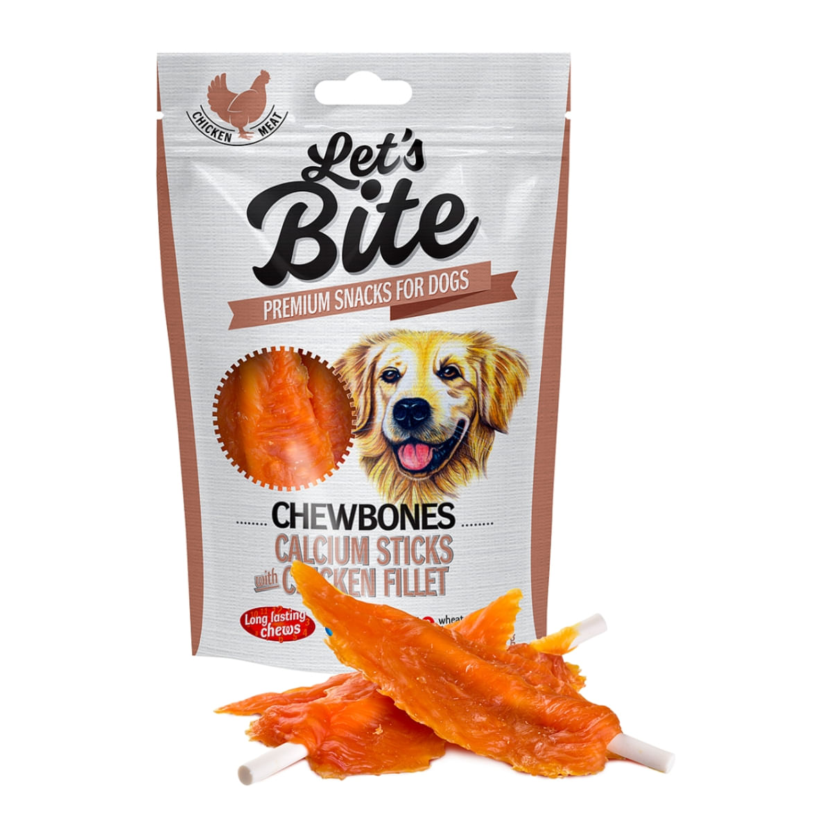 BRIT Let\'s Bite Chewbones Calcium Sticks with Chicken Fillet, Pui, recompense fără cereale câini, oase cu carne, 80g