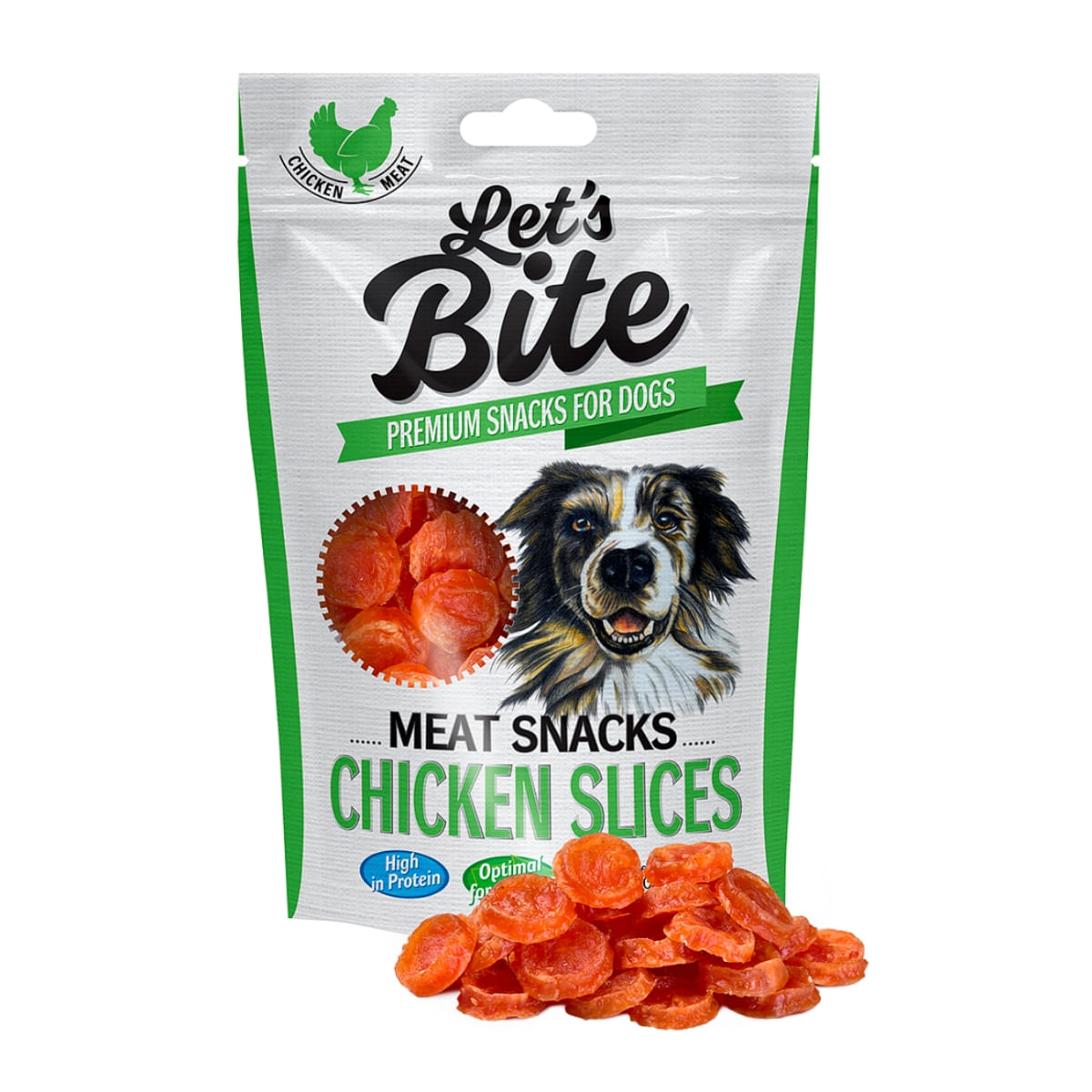 BRIT Let\'s Bite Meat Snacks Chicken Slices, Pui, recompense fără cereale câini, felii de carne, 80g