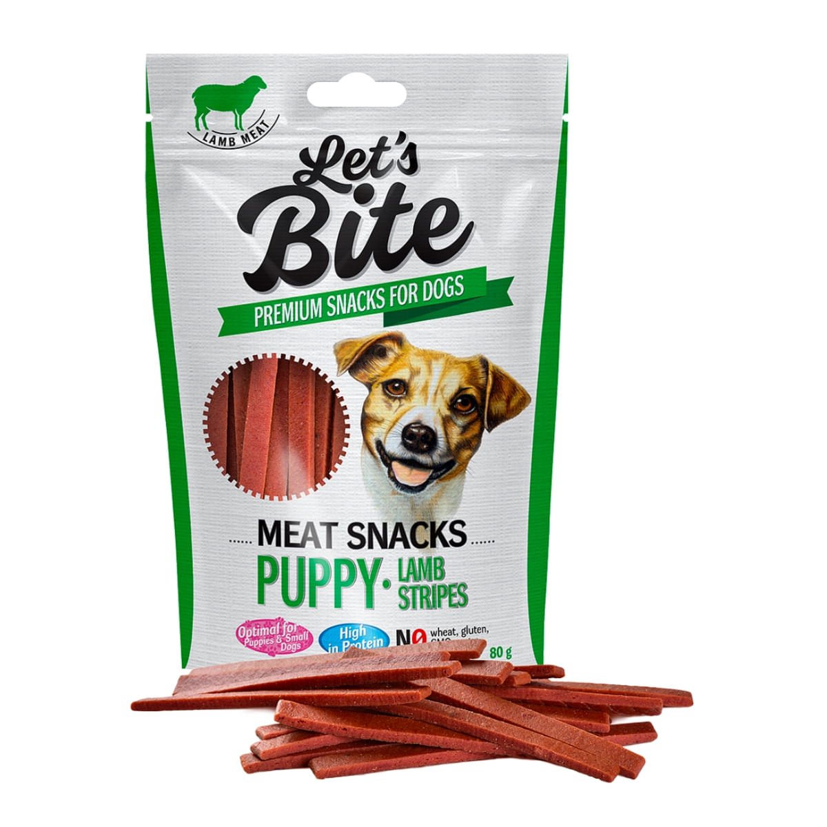 BRIT Let\'s Bite Snacks Puppy Lamb Stripes, Miel, recompense monoproteice fără cereale câini junior, fâșii de carne, 80g