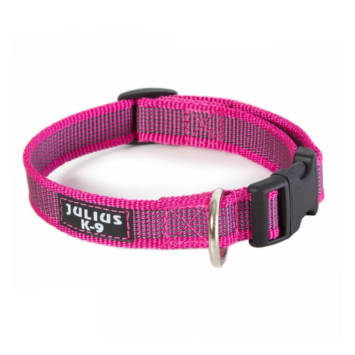 JULIUS-K9 Color & Gray, zgardă ajustabilă cu mâner câini, nylon, 25mm x 39-45cm, roz - 1 | YEO