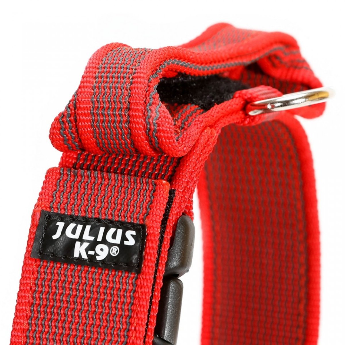 JULIUS-K9 Color & Gray, zgardă ajustabilă cu mâner câini, nylon, 50mm x 49-70cm, roșu cu gri - 3 | YEO