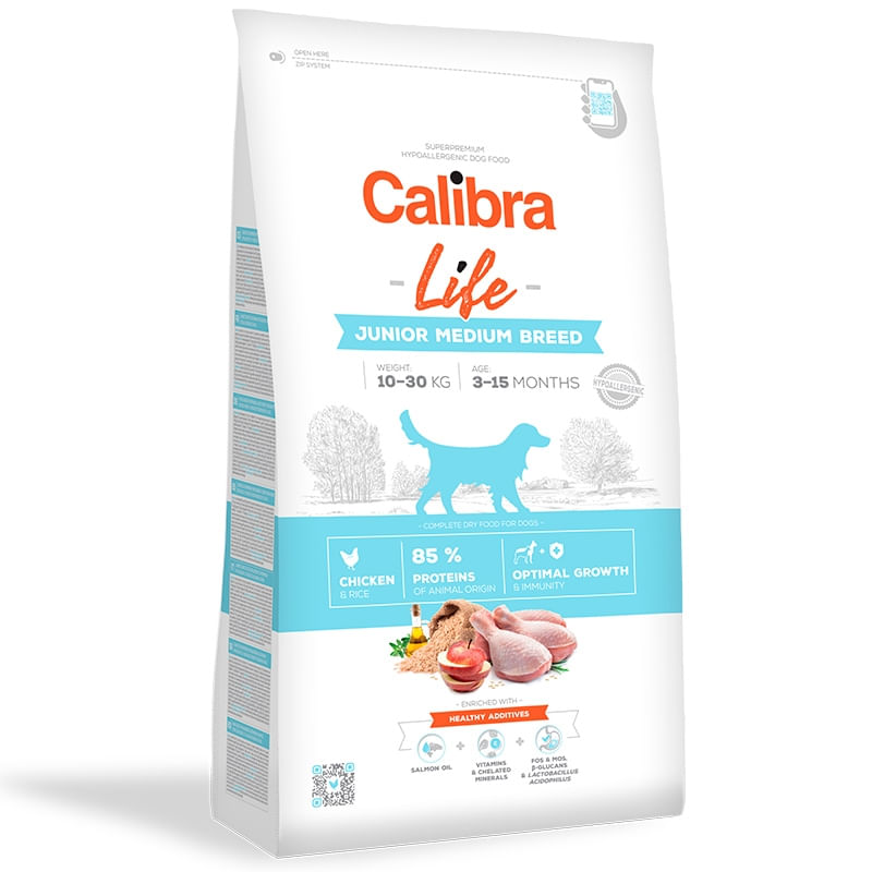 Calibra Dog Life Junior Medium Breed cu Pui, 12 Kg