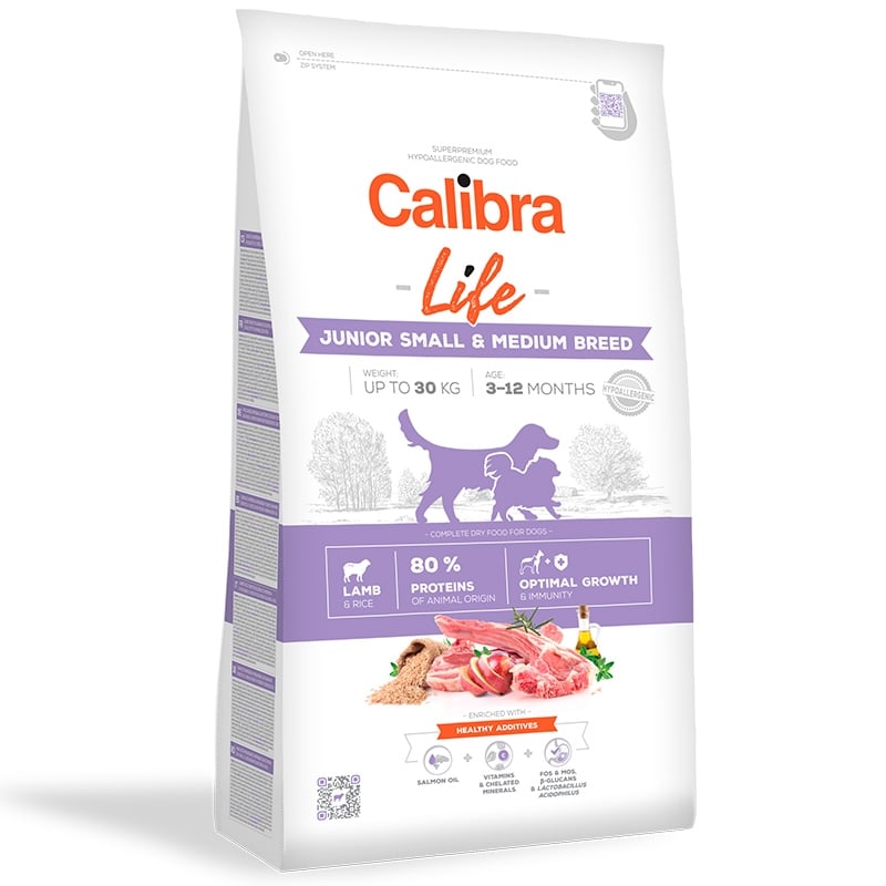 Calibra Dog Life Junior Small & Medium cu Miel, 12 Kg