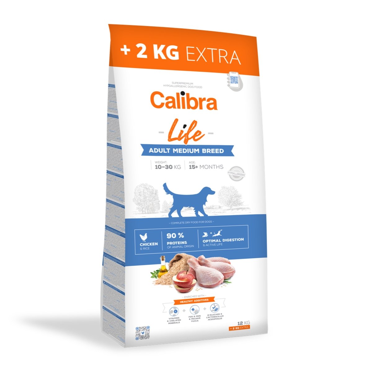 Calibra Dog Life Adult Medium Breed cu Pui, 12kg+2kg GRATUIT - 1 | YEO