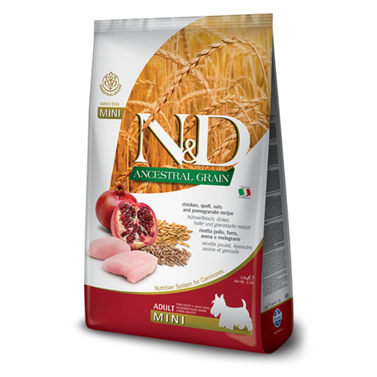 N&D Ancestral Grain Adult Mini, XS-S, Pui și Rodie, hrană uscată conținut redus cereale câini, 7kg - 1 | YEO