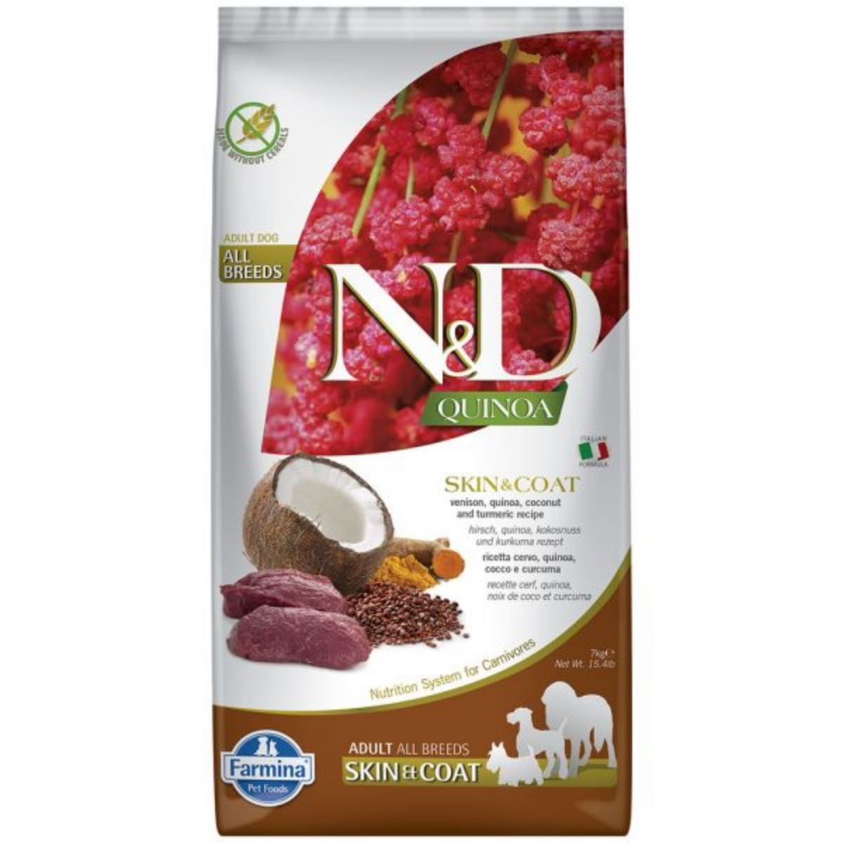 N&D Quinoa Skin&Coat, XS-XL, Vânat, hrană uscată fără cereale câini, piele & blană, 7kg - 1 | YEO