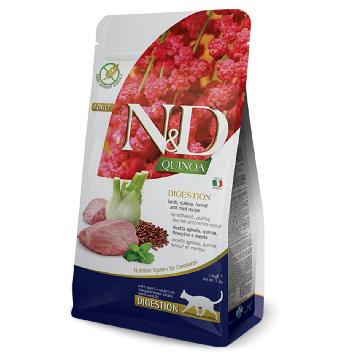 N&D Quinoa Digestive, Miel, hrană uscată fără cereale pisici, 1.5kg - 1 | YEO