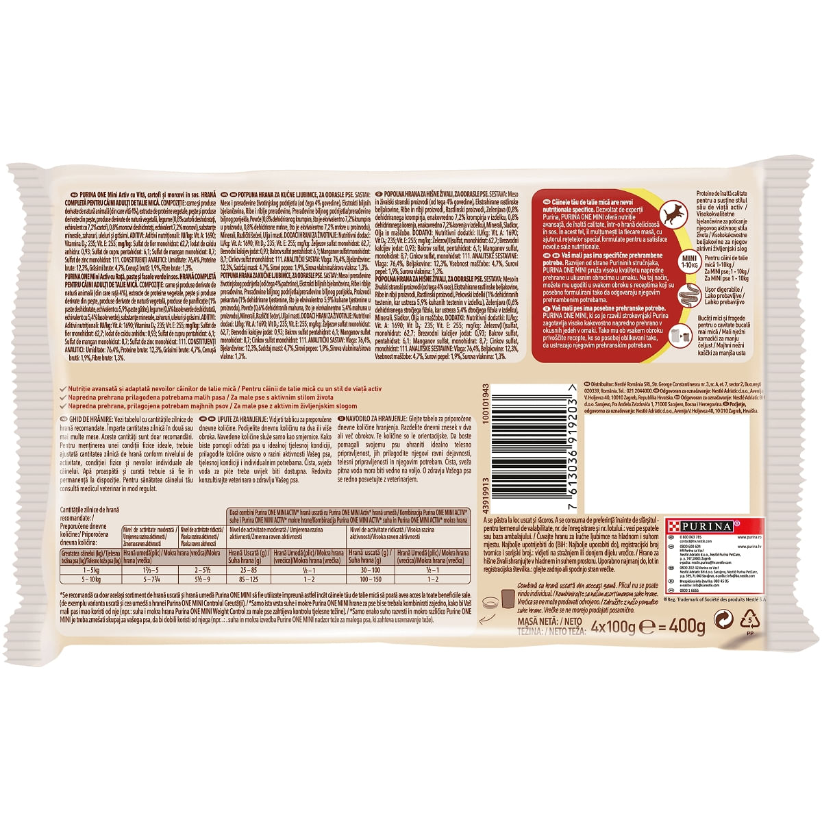 PURINA One Mini Active, 2 arome, multipack plic hrană umedă câini, activitate intensă, (în sos), 100g x 4 PURINA One Mini Active, 2 arome, multipack plic hrană umedă câini, activitate intensă, (în sos), 85g x 4 - 2 | YEO