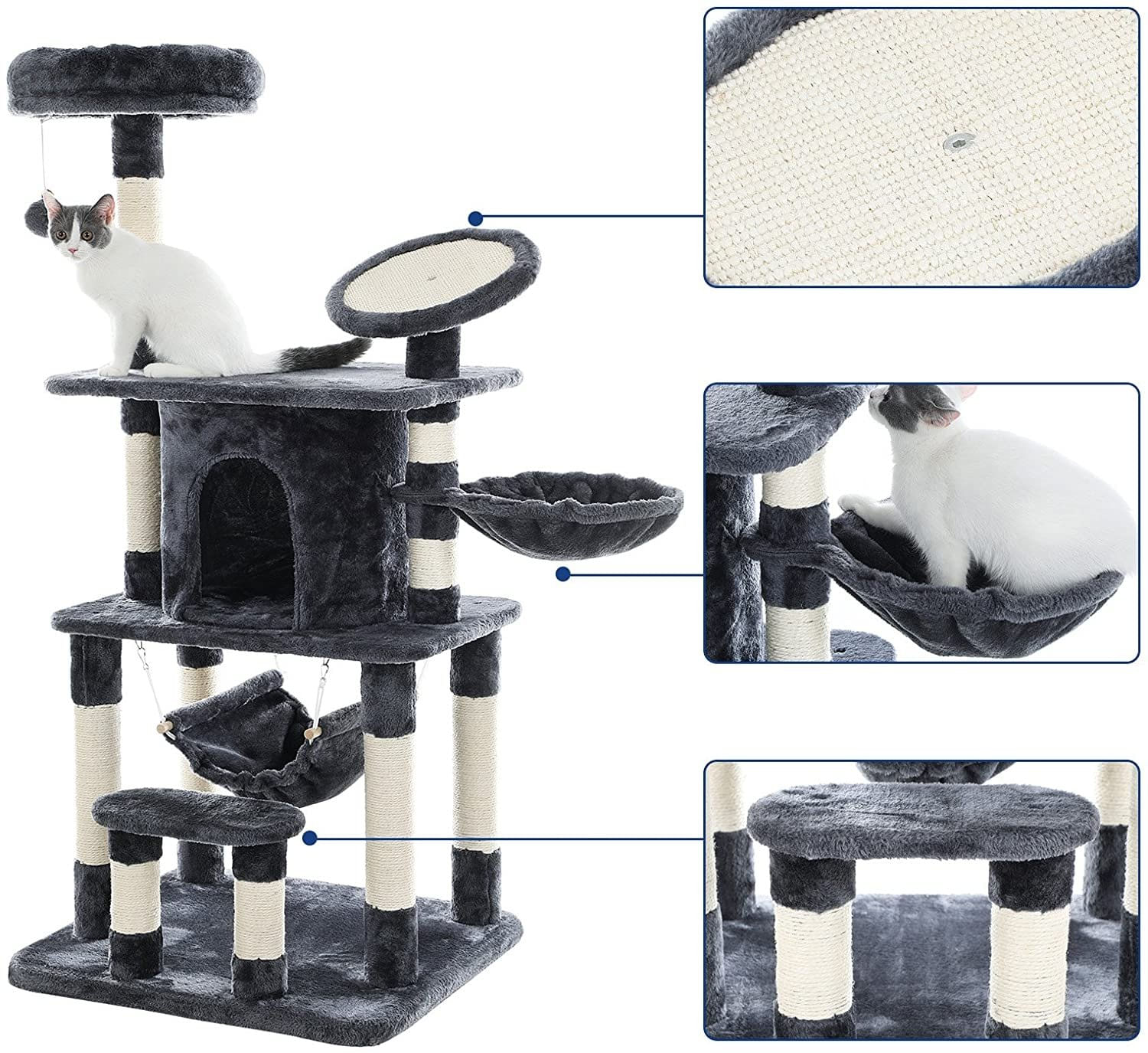 Feandrea Ansamblu de Joaca Pisici, Play House Gri Inchis, 145 cm