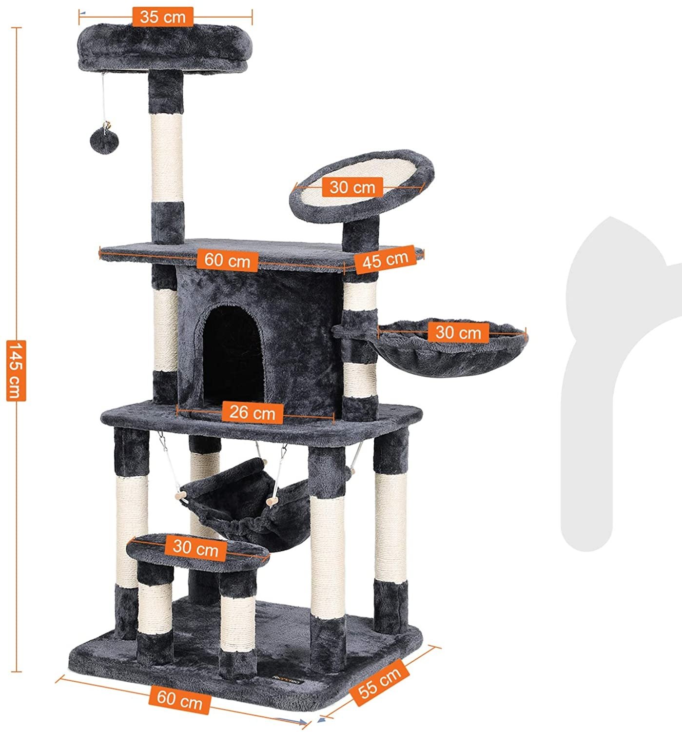 Feandrea Ansamblu de Joaca Pisici, Play House Gri Inchis, 145 cm