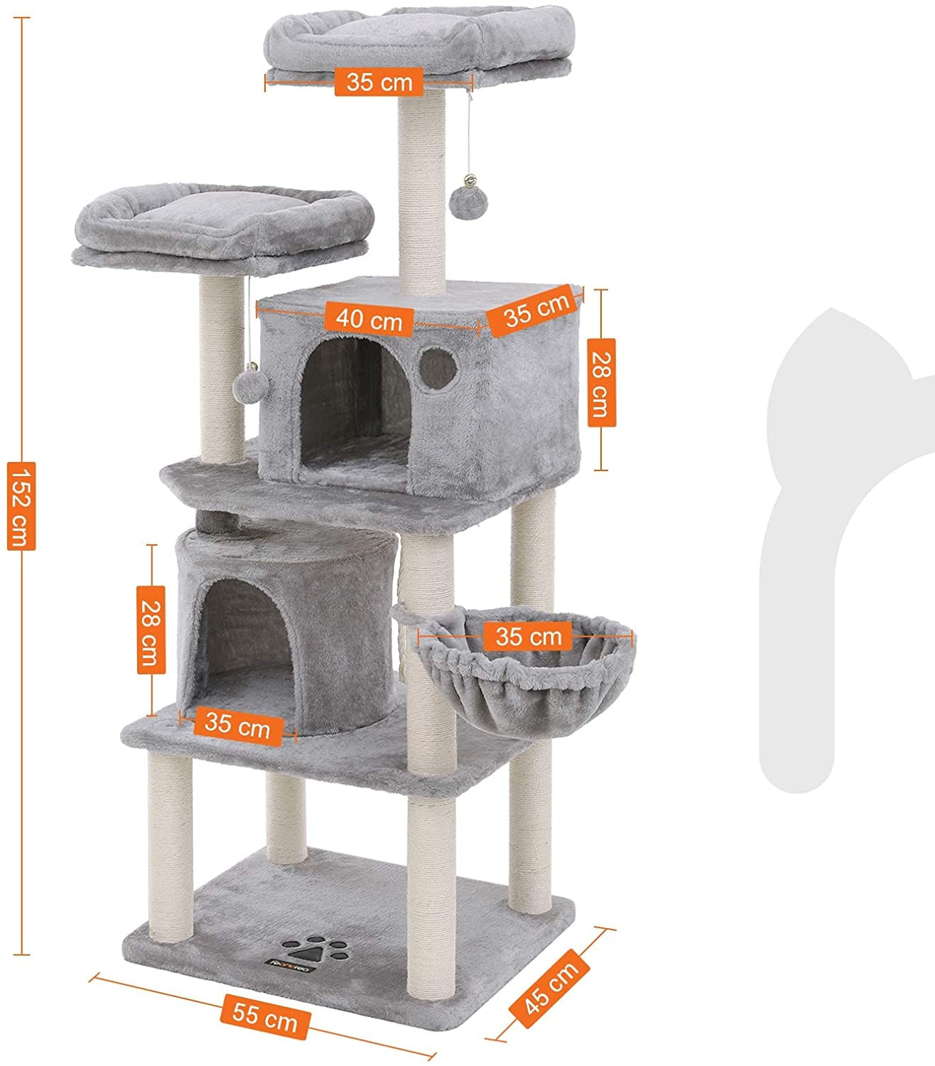 Feandrea Ansamblu de Joaca Pisici Multilevel Gri, 152 cm