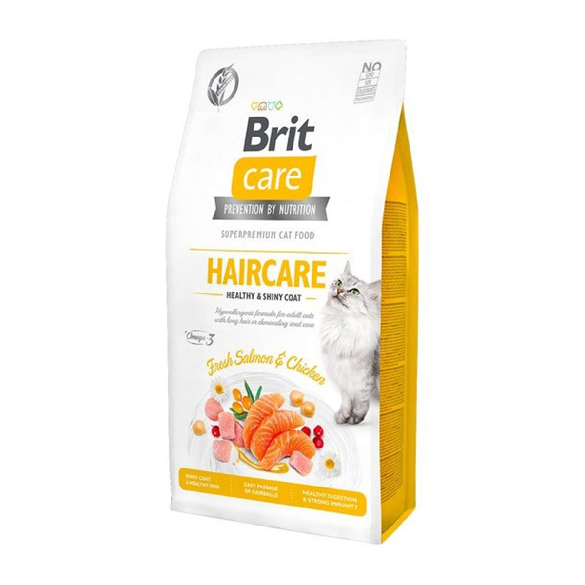 BRIT Care Haircare Healthy & Shiny Coat, Somon și Pui, hrană uscată fără cereale pisici, piele și blană, 2kg - 1 | YEO