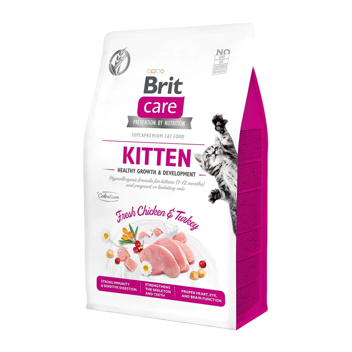 BRIT Care Kitten Healthy Growth & Development, Pui și Curcan, hrană uscată fără cereale pisici junior, 7kg - 1 | YEO