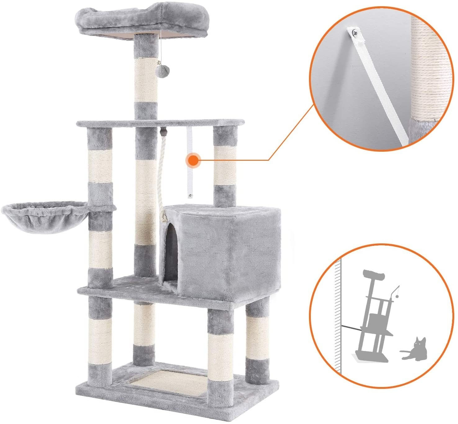 Feandrea Ansamblu de Joaca Pisici Multilevel Gri, 138 cm