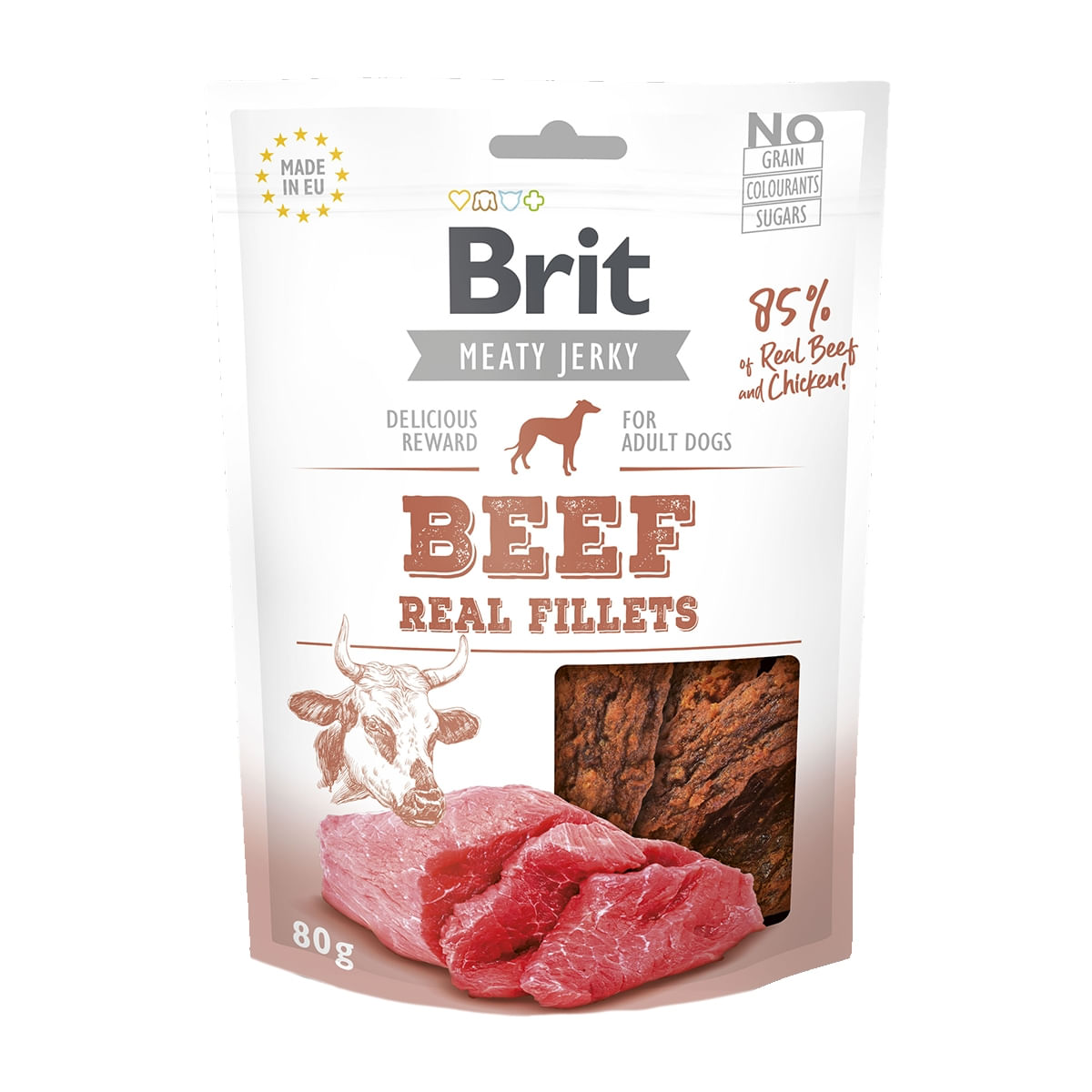 BRIT Jerky Beef Fillets, recompense câini, File deshidratat Vită, 80 g - 1 | YEO