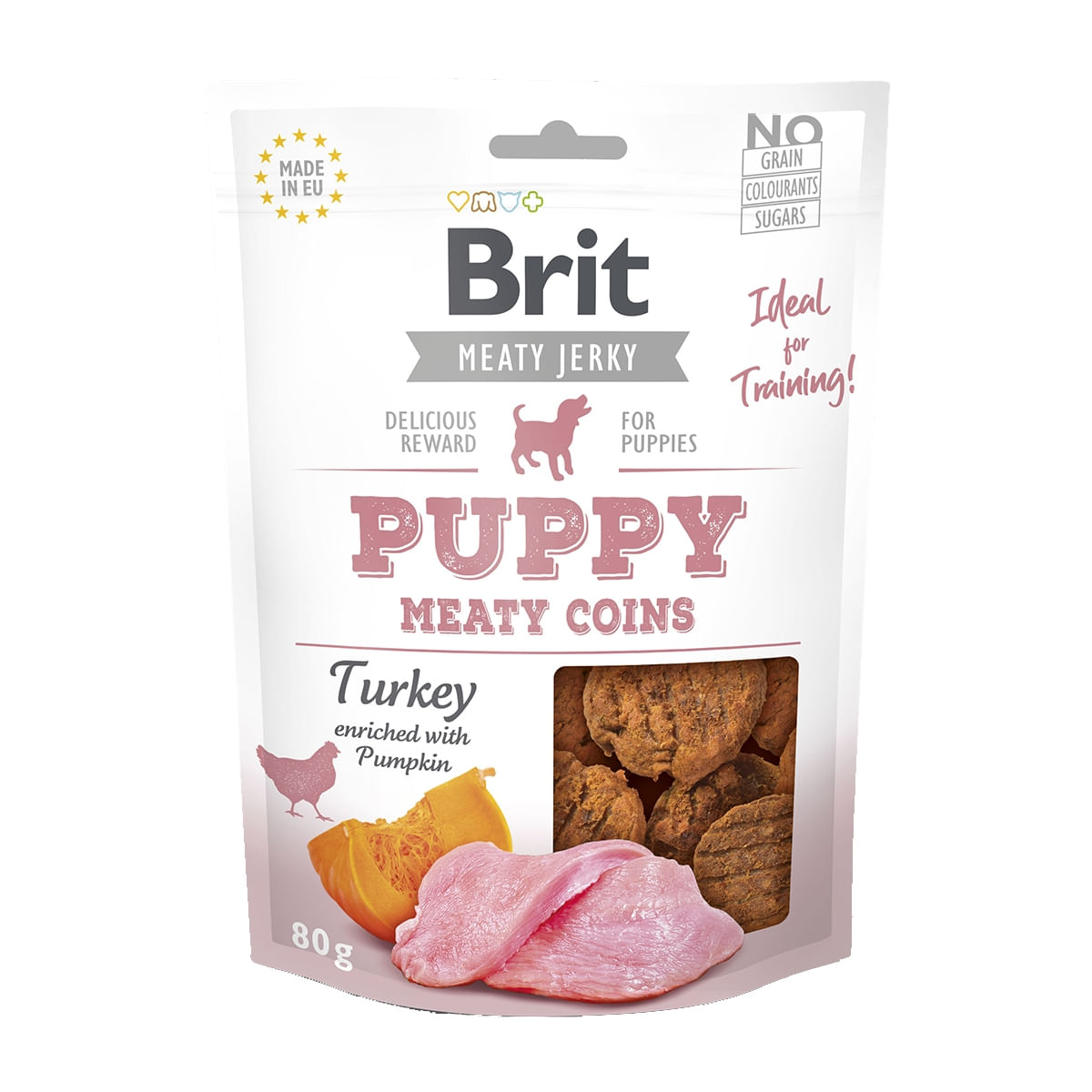 BRIT Jerky Puppy Turkey Meaty Coins, recompense câini junior, Banuti Rondele carne Curcan, 80g