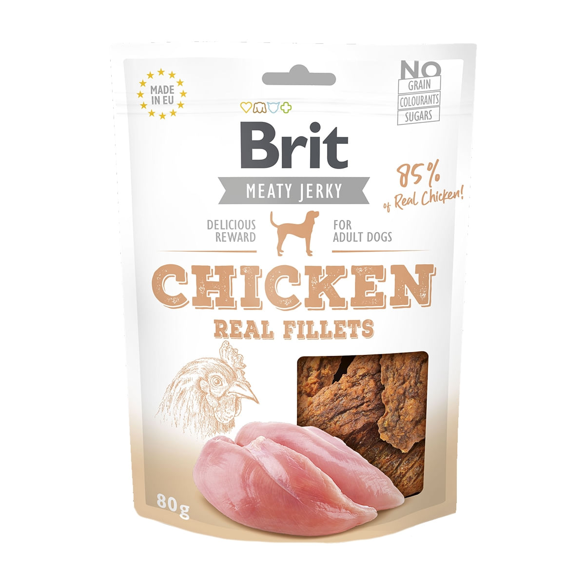 BRIT Jerky Chicken Fillets, recompense câini, File deshidratat Pui, 80g - 1 | YEO